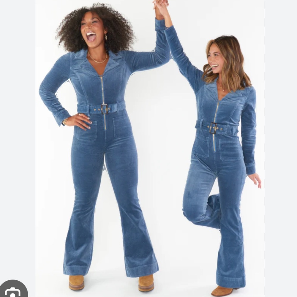 Show Me Your Mumu Lee Ann Jumpsuit Size Small in Cool Blue Corduroy